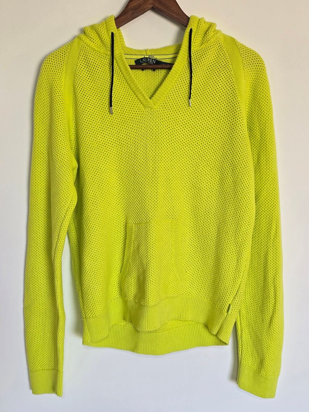 LRL Ralph Lauren Pique Mesh Cotton Knit Hoodie Volt Green Size: XL